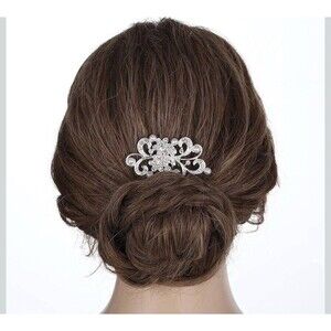 Latious Silver Leaf Pearl Crystal Bridal Wedding Hair Comb Party Formal NWT Gift
